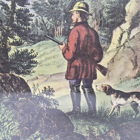 THE BEWILDERED HUNTER by Currier & Ives Framed Art Print Hunting Dog/ Man / Dee - Picture 3 of 7